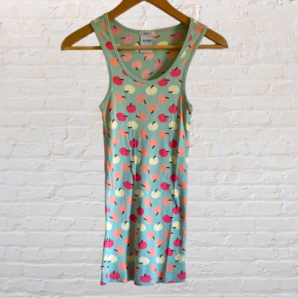 NWOT OLD NAVY APPLE PRINT PERFECT FIT RIBBED KNIT TANK TOP